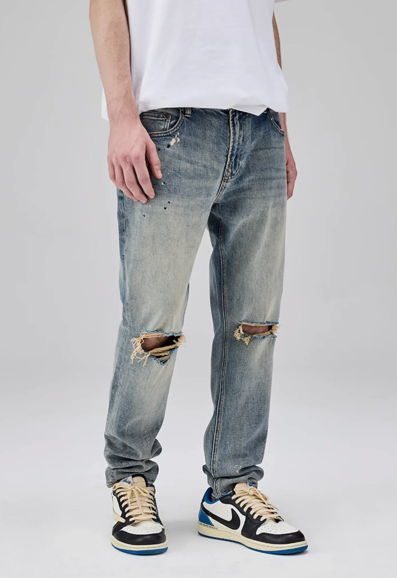 Paint Splash Ripped Straight Leg Jeans