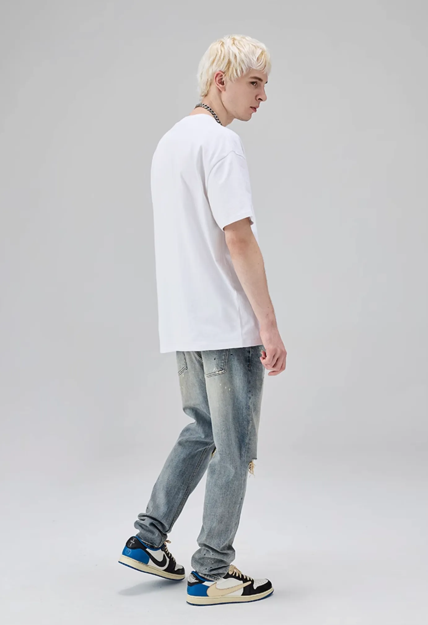 Paint Splash Ripped Straight Leg Jeans