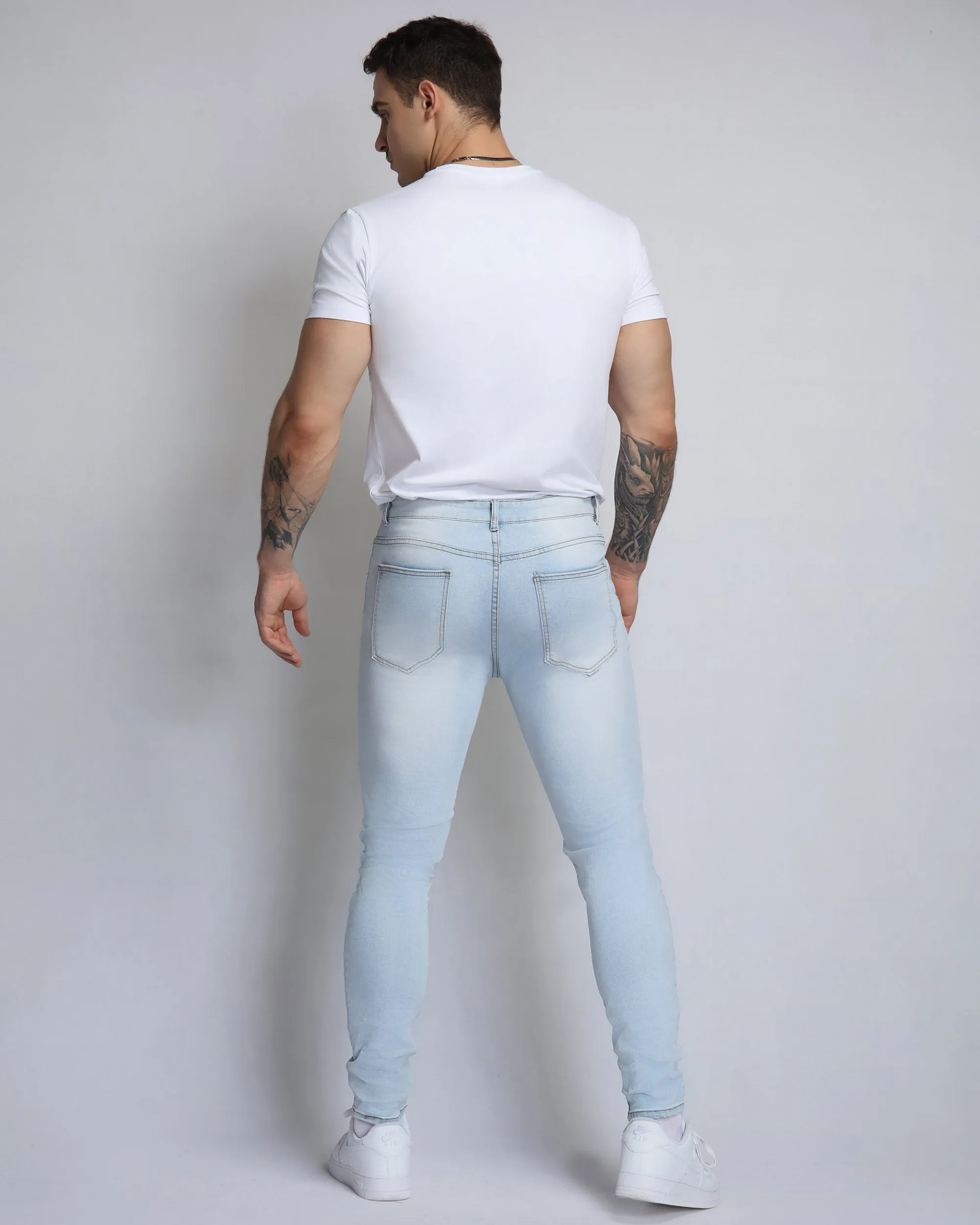 Pink Cashew Blossom Patch Blue Ripped Jeans with Light Wash-Mexico Local Delivery