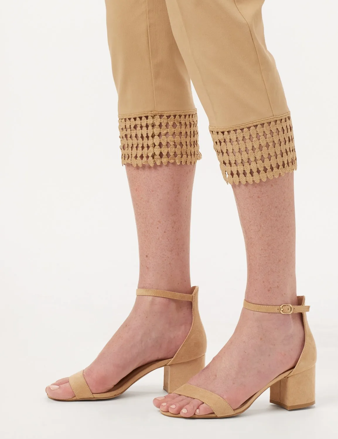Pull-On Crop Pants with Crotchet Hem Detail
