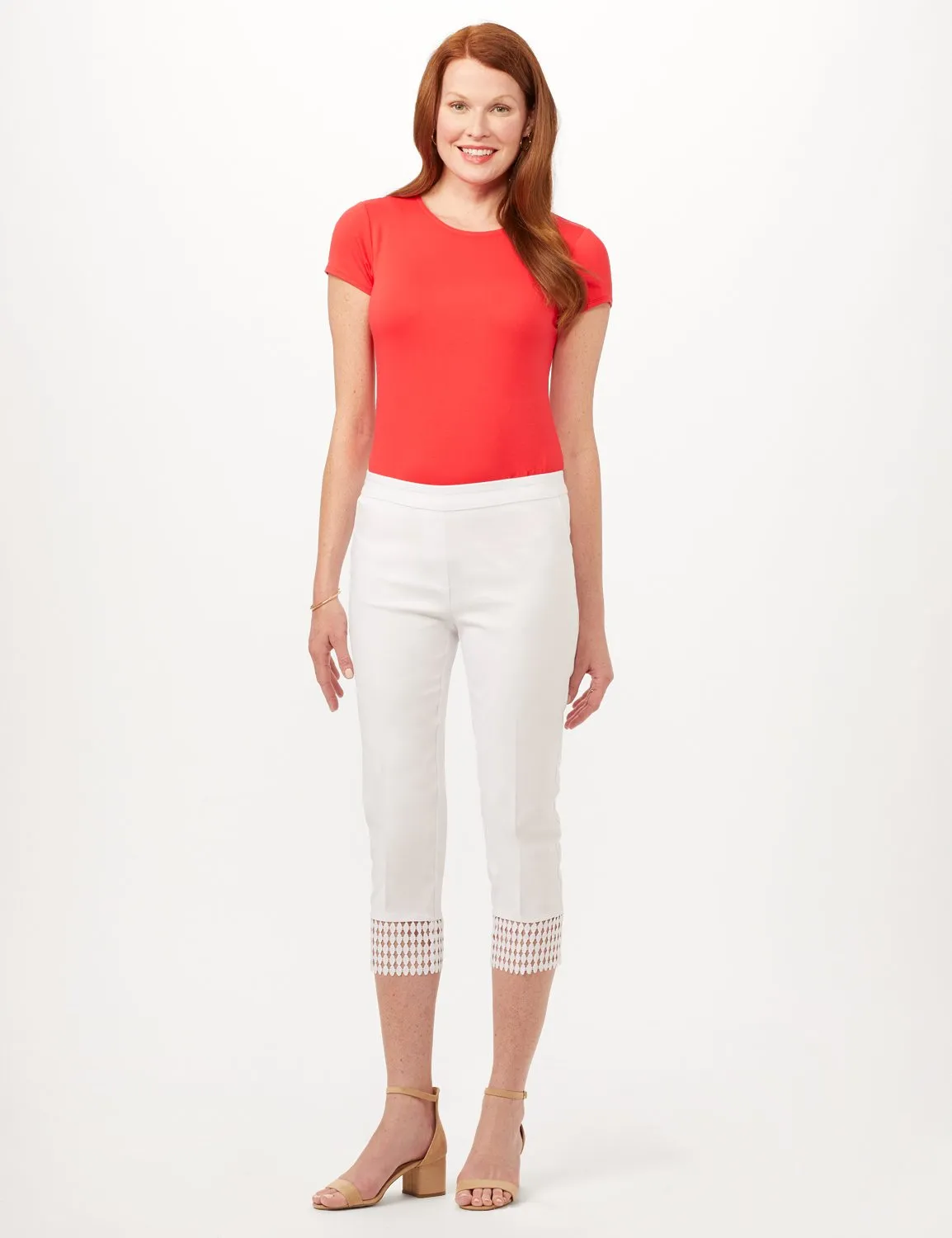 Pull-On Crop Pants with Crotchet Hem Detail