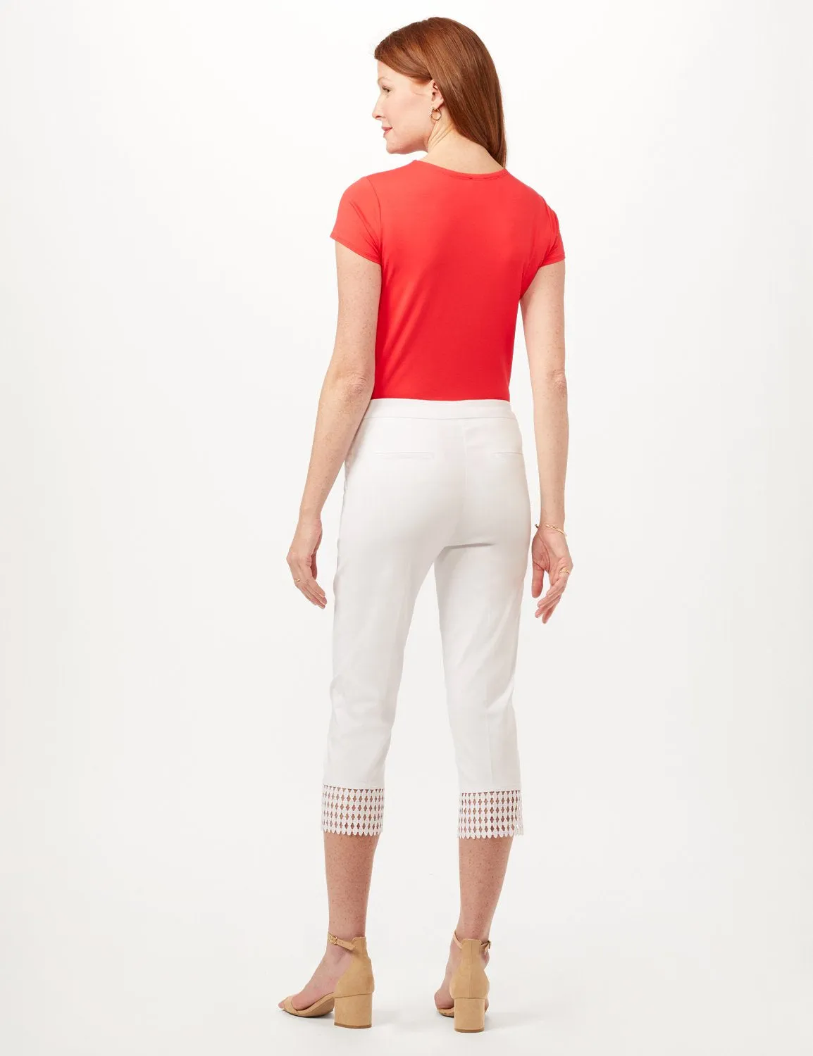 Pull-On Crop Pants with Crotchet Hem Detail