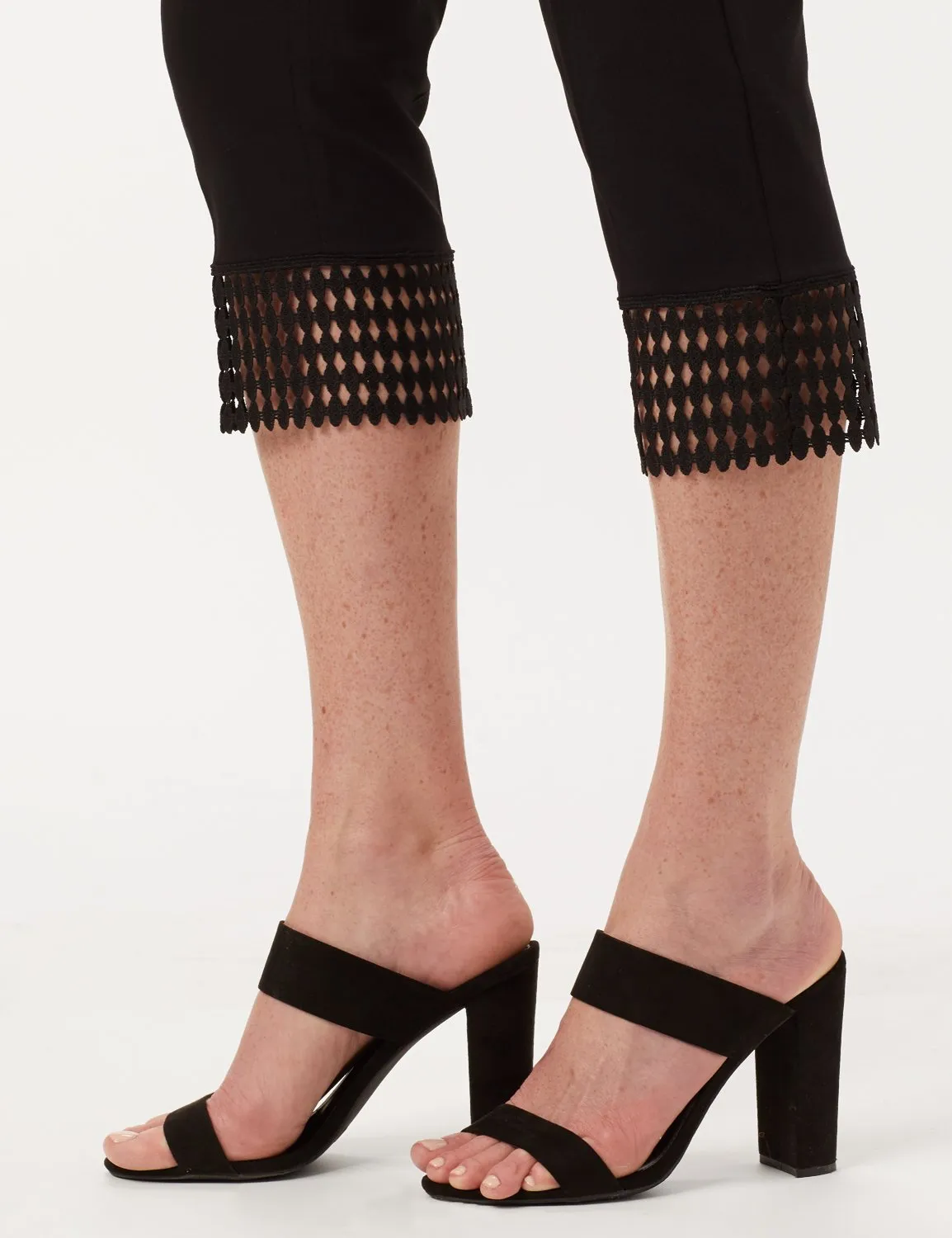Pull-On Crop Pants with Crotchet Hem Detail