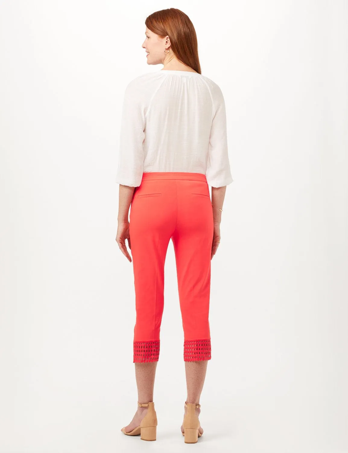 Pull-On Crop Pants with Crotchet Hem Detail