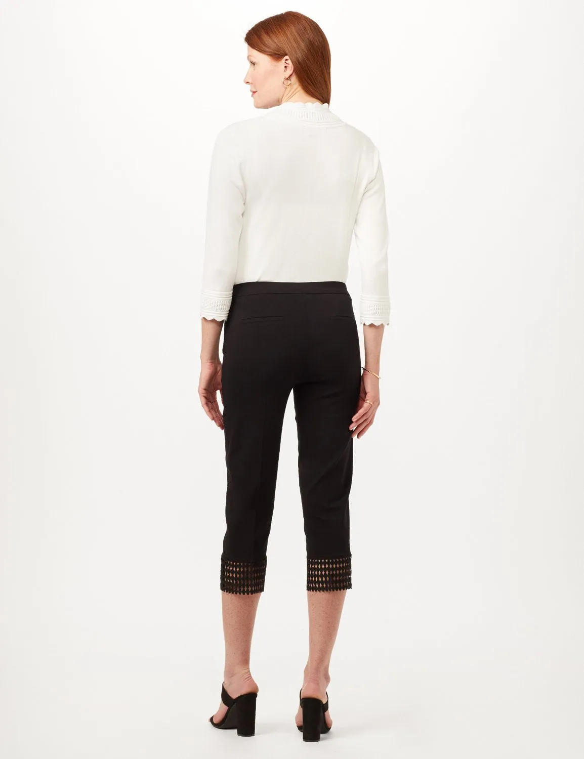 Pull-On Crop Pants with Crotchet Hem Detail