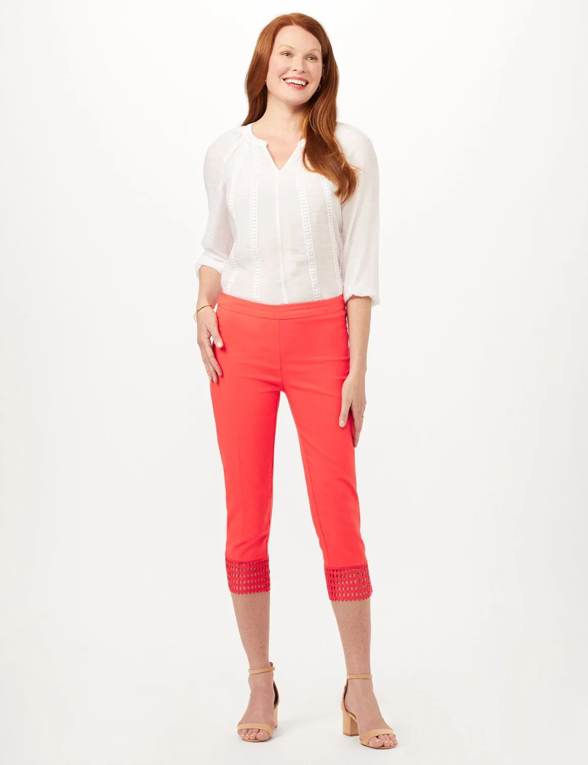 Pull-On Crop Pants with Crotchet Hem Detail