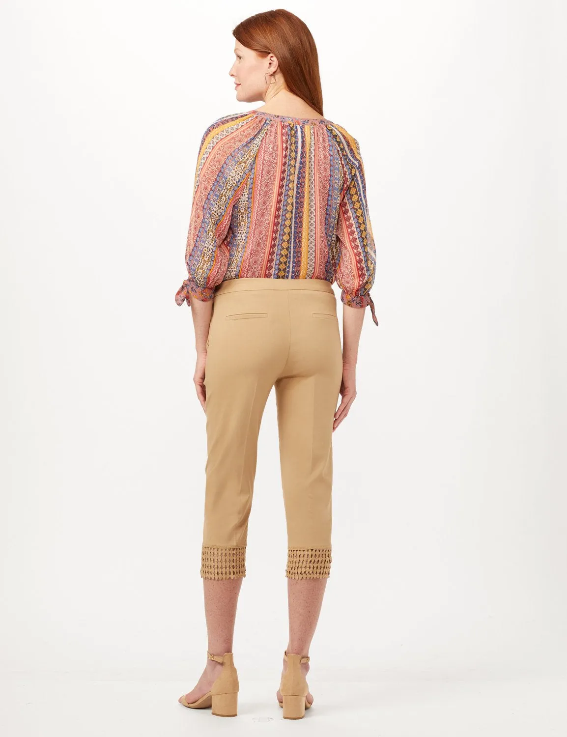 Pull-On Crop Pants with Crotchet Hem Detail