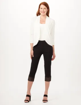 Pull-On Crop Pants with Crotchet Hem Detail