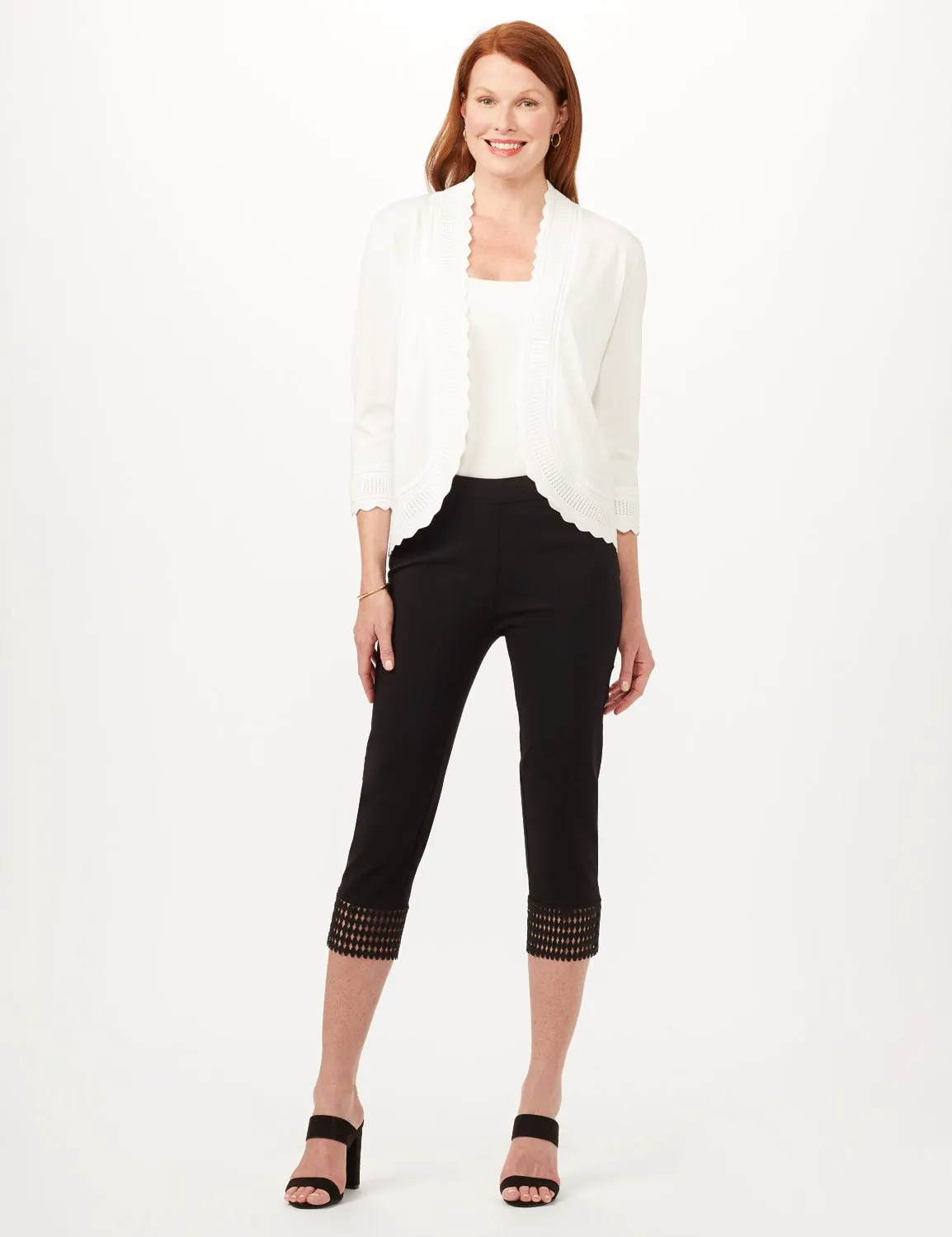Pull-On Crop Pants with Crotchet Hem Detail