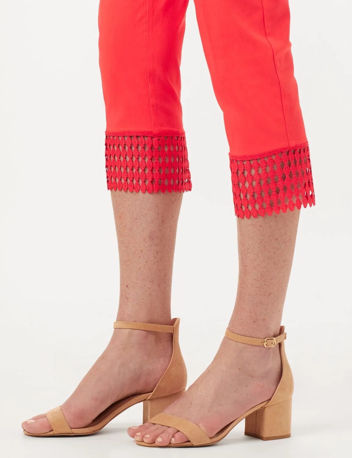 Pull-On Crop Pants with Crotchet Hem Detail