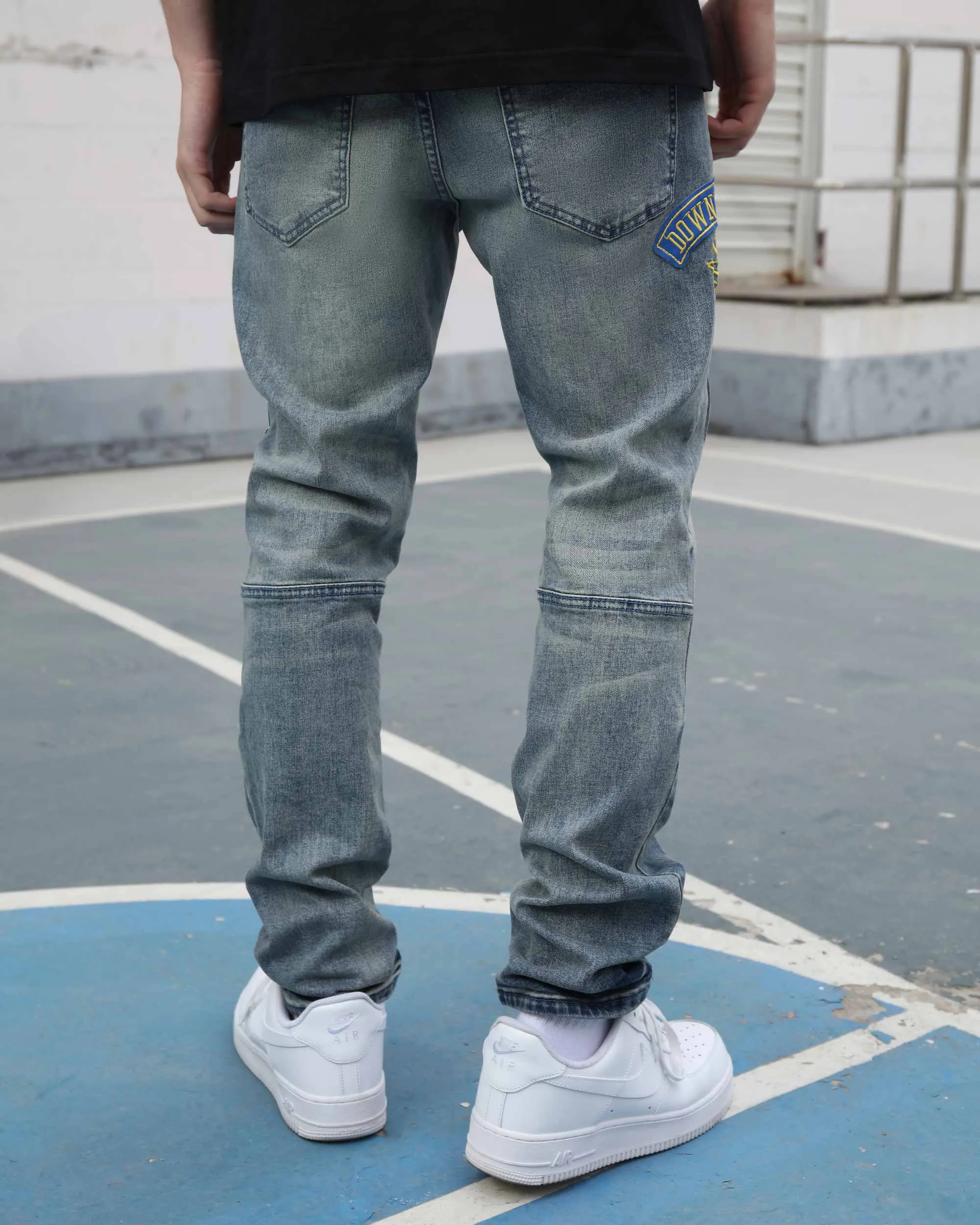 Ripped Blue Washed Edgy Jeans with Patchwork