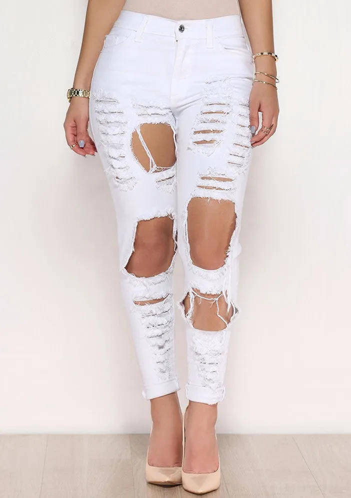 Ripped Women's Skinny High Waisted Pencil Jeans
