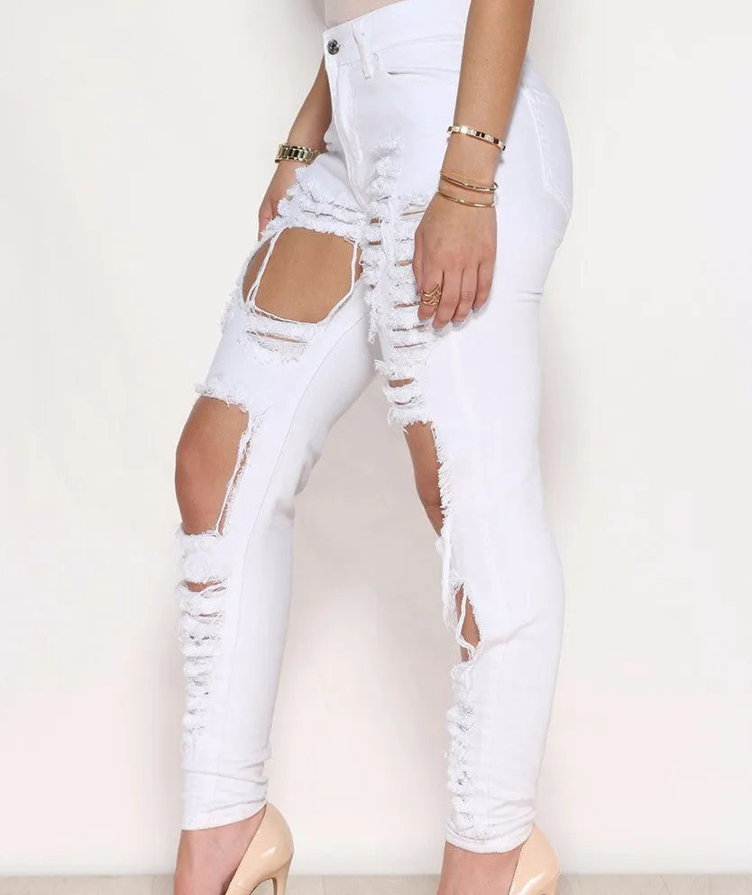 Ripped Women's Skinny High Waisted Pencil Jeans
