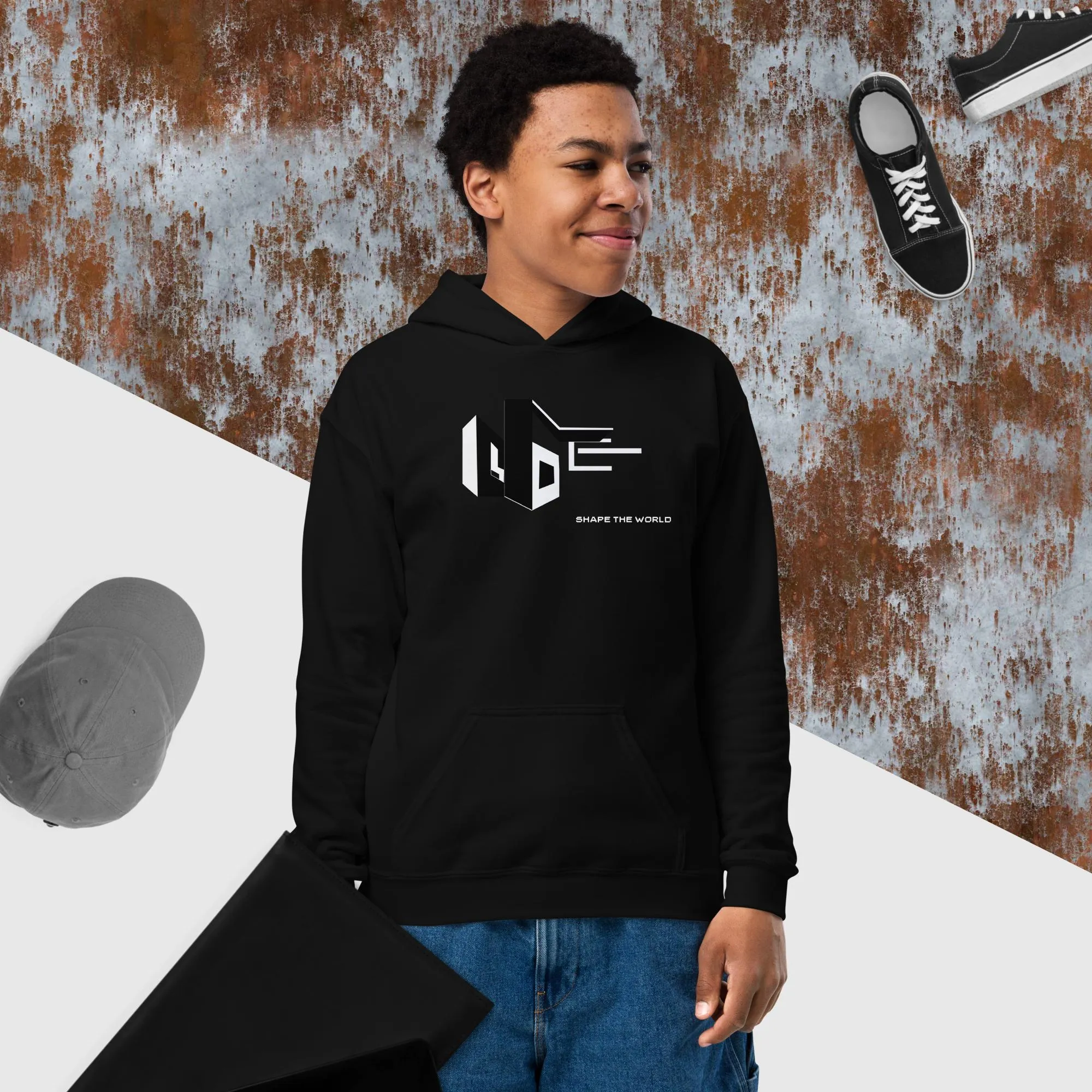 SHAPE THE WORLD, MONOCHROME, Youth heavy blend hoodie