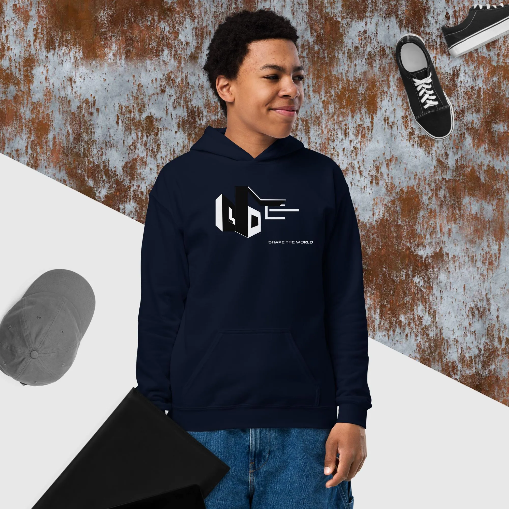 SHAPE THE WORLD, MONOCHROME, Youth heavy blend hoodie