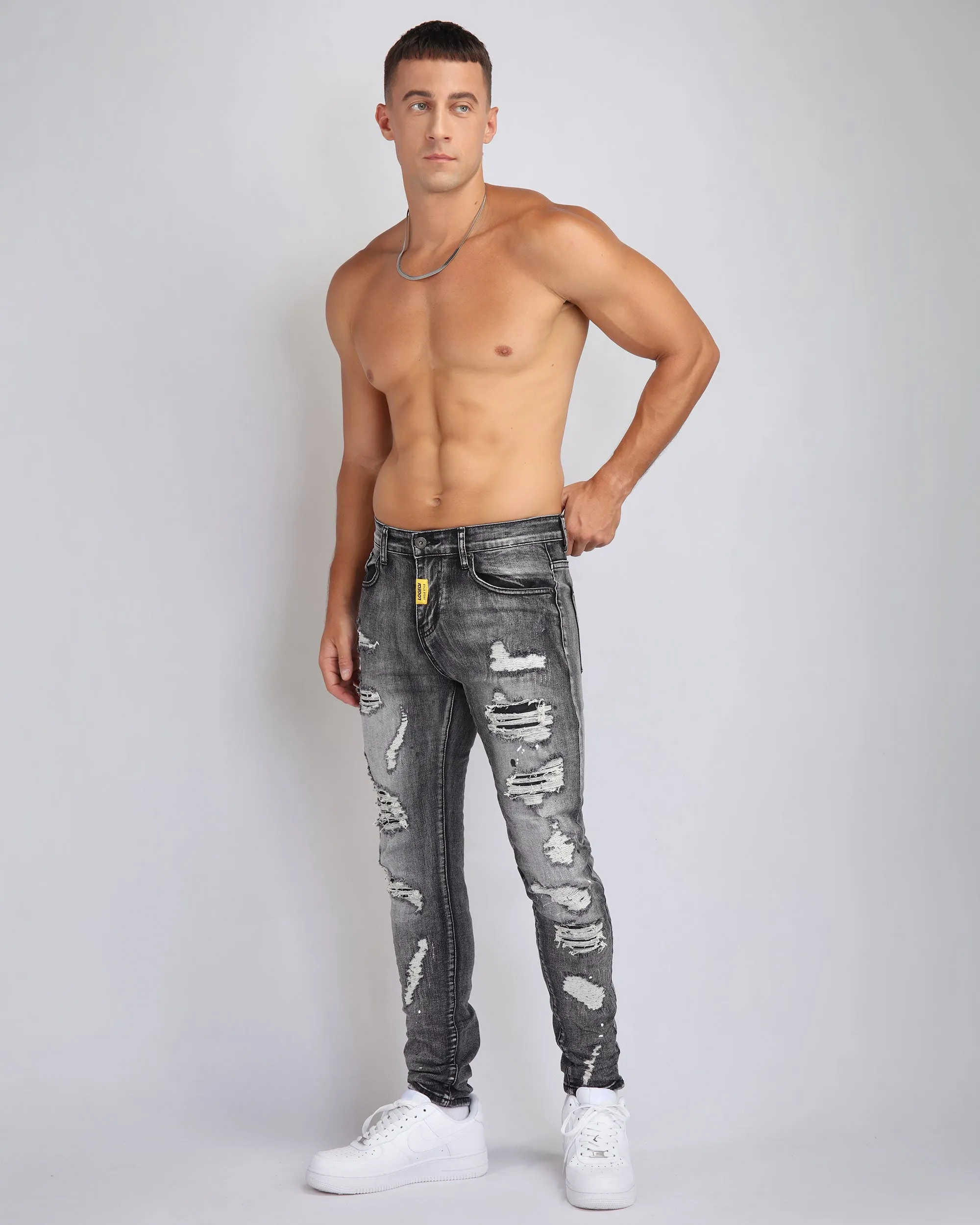 Spray Paint Distressed Black Jeans with Graffiti Ripped