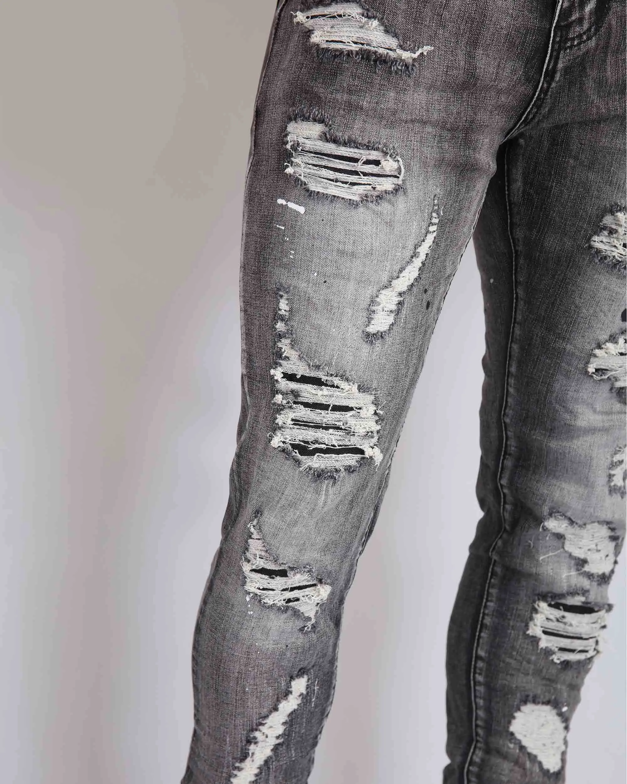 Spray Paint Distressed Black Jeans with Graffiti Ripped