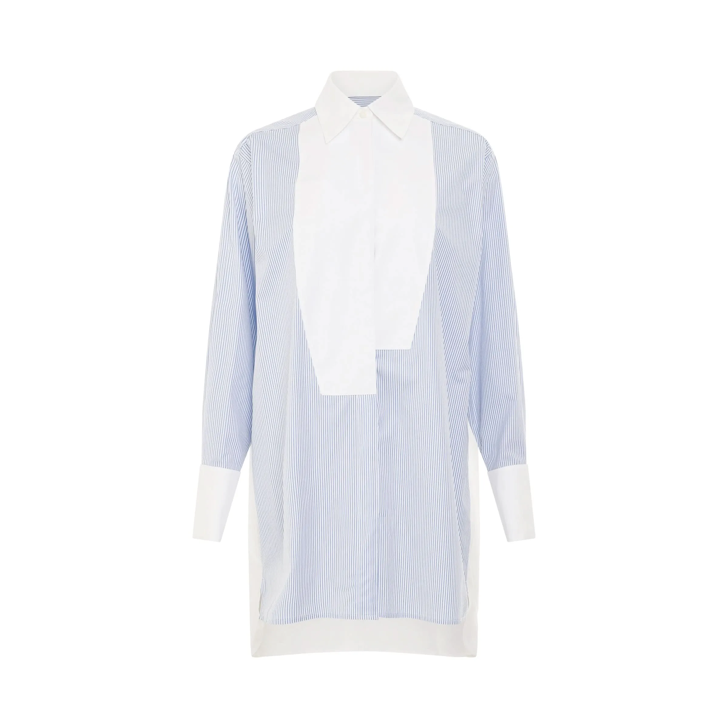 Stripe Plastron Shirt in White/Blue