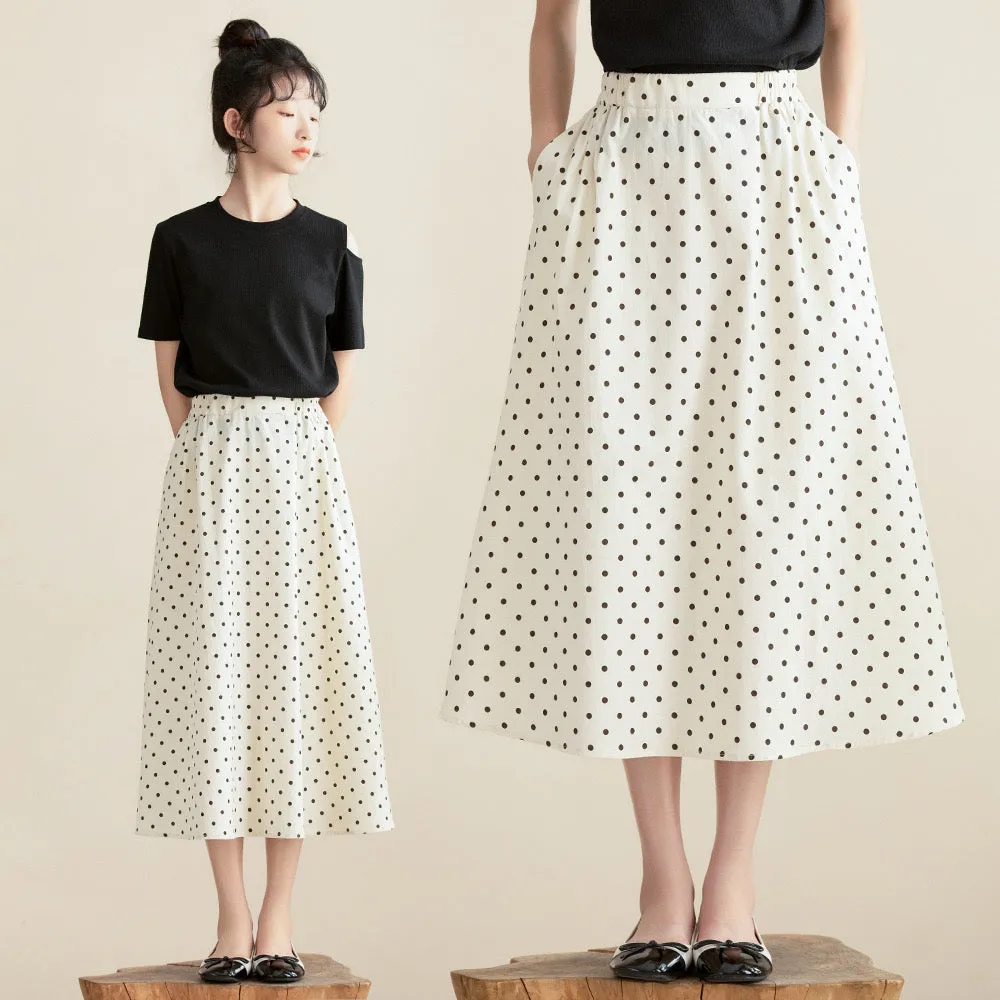露肩T恤 波点半裙 Shoulder Cut-Out Top & Polka Dot Skirt 2-Piece Set
