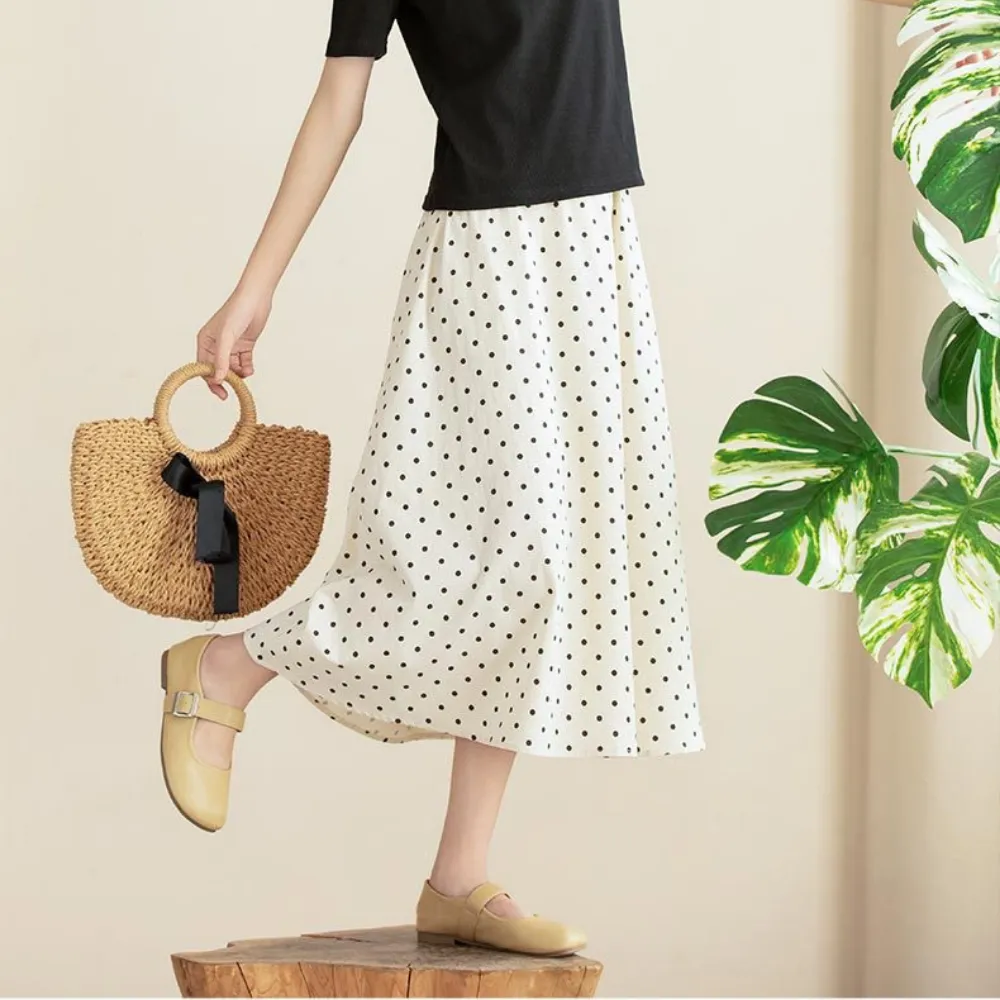 露肩T恤 波点半裙 Shoulder Cut-Out Top & Polka Dot Skirt 2-Piece Set