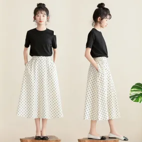 露肩T恤 波点半裙 Shoulder Cut-Out Top & Polka Dot Skirt 2-Piece Set