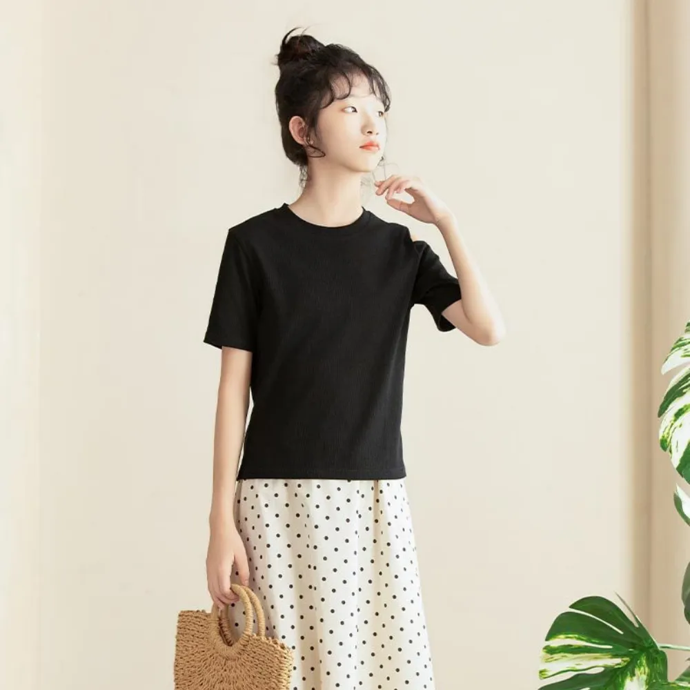 露肩T恤 波点半裙 Shoulder Cut-Out Top & Polka Dot Skirt 2-Piece Set