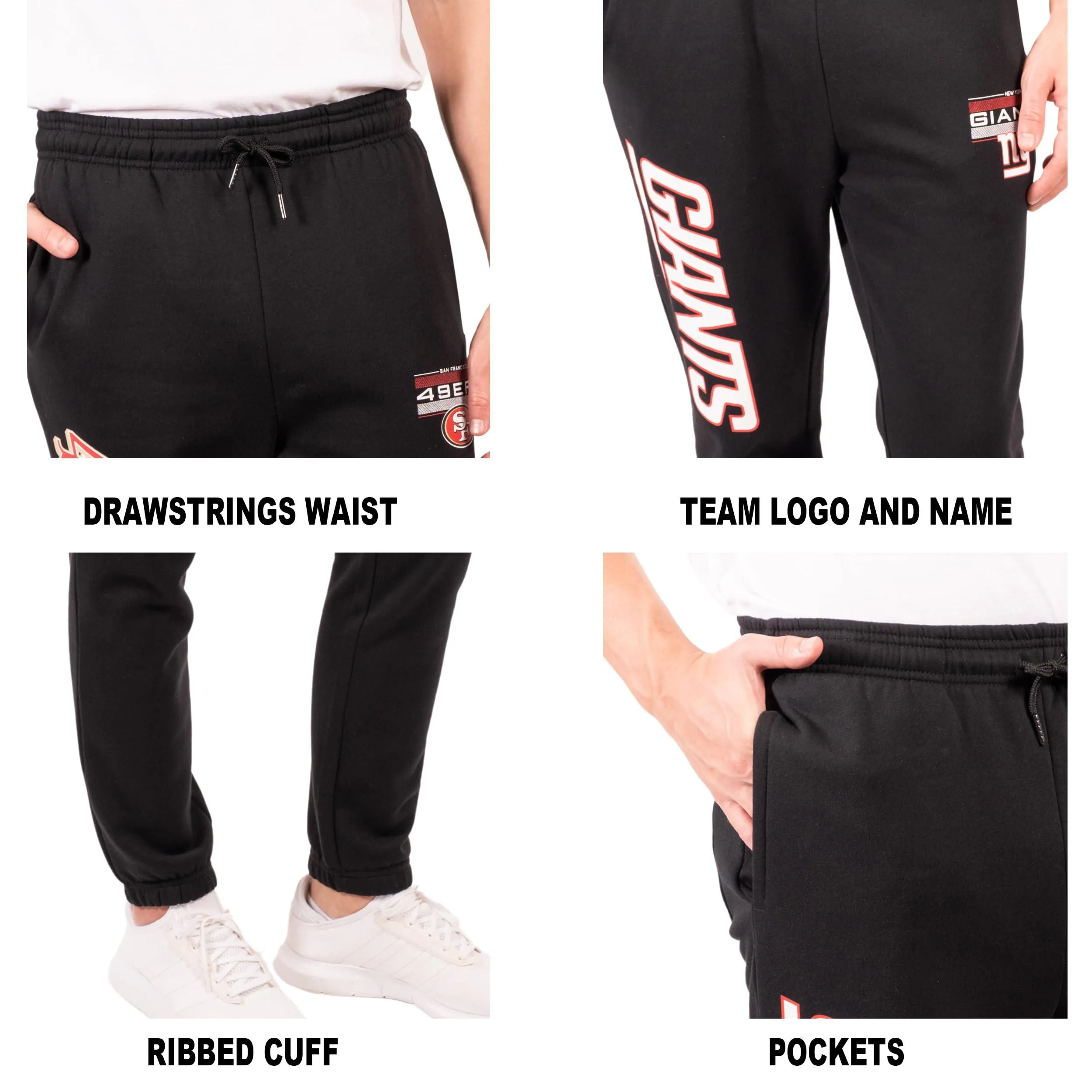 Ultra Game NFL Official Adults Super Soft Game Day Jogger Sweatpants - Unisex, New York Giants, Black|New York Giants