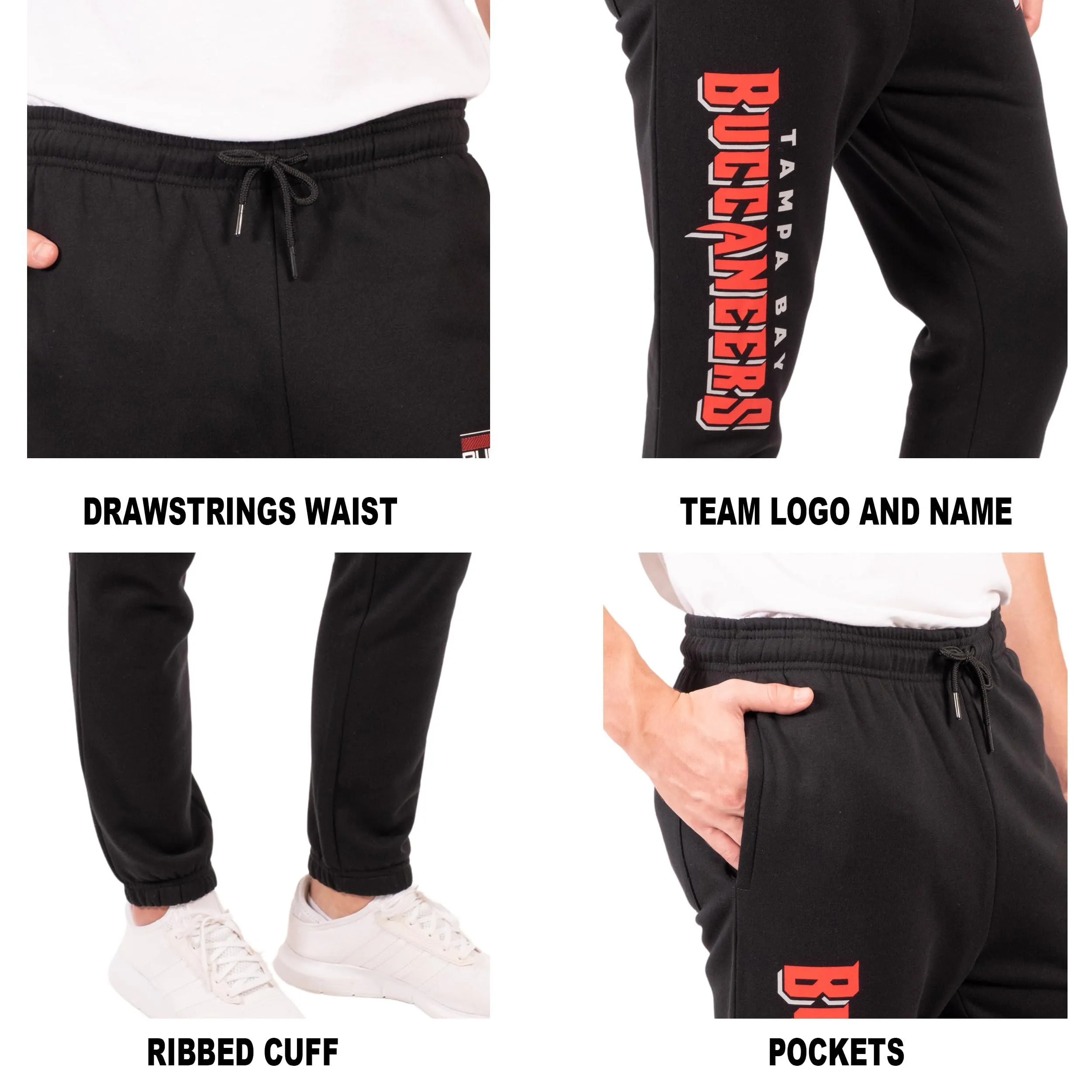 Ultra Game NFL Official Adults Super Soft Game Day Jogger Sweatpants - Unisex, Tampa Bay Buccaneers, Black|Tampa Bay Buccaneers