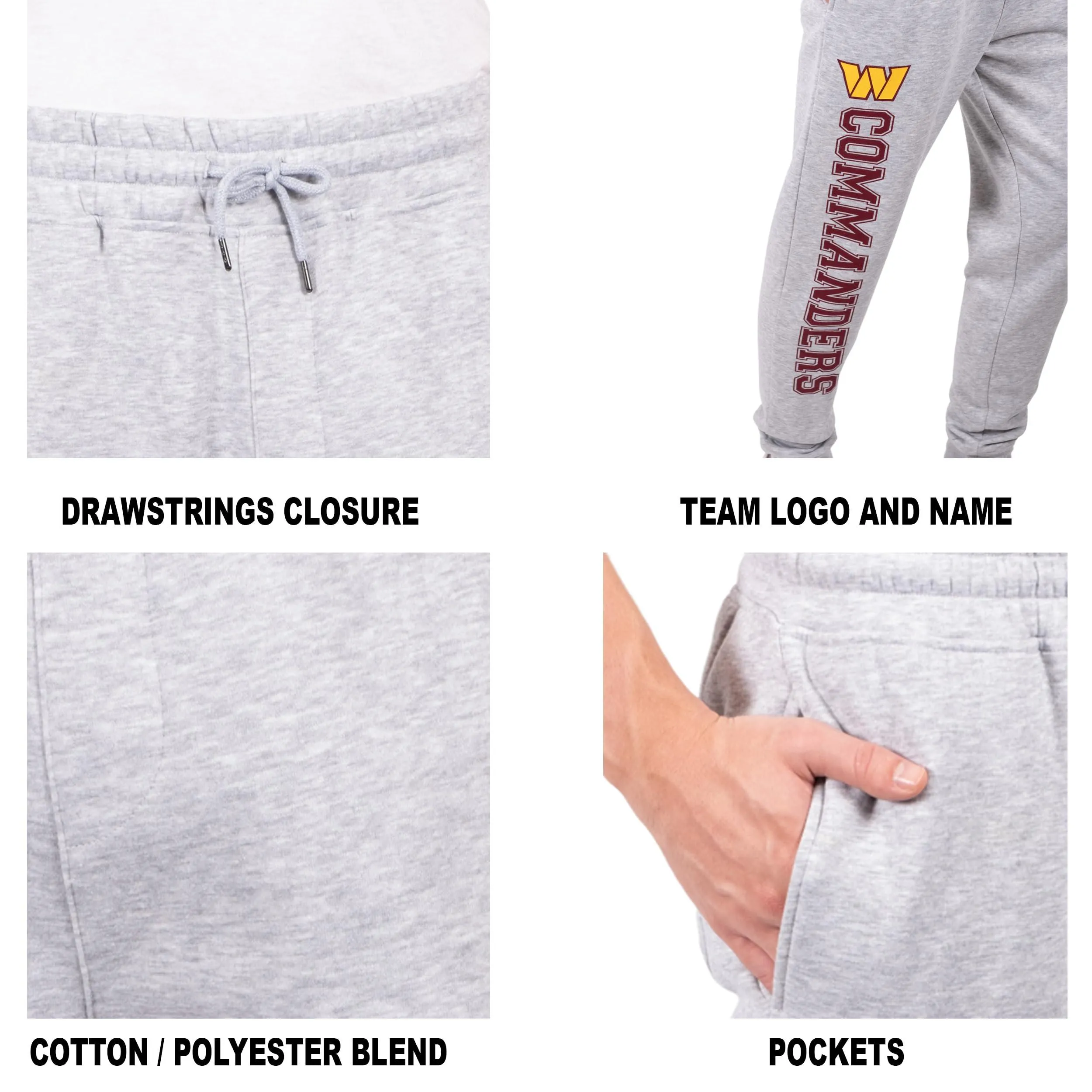 Ultra Game NFL Official Adults Super Soft Game Day Jogger Sweatpants - Unisex, Washington Commanders, Heather Gray|Washington Commanders
