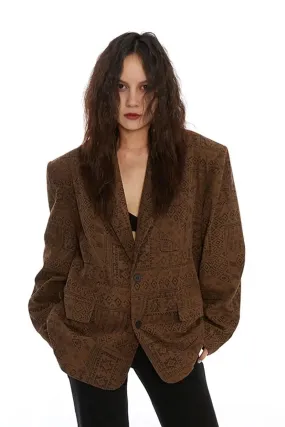 Vintage Print Brown Blazer
