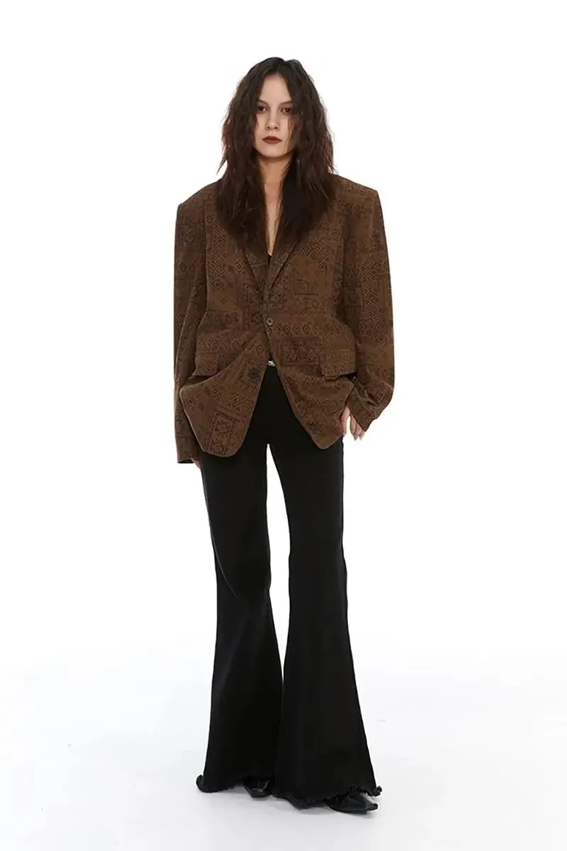 Vintage Print Brown Blazer