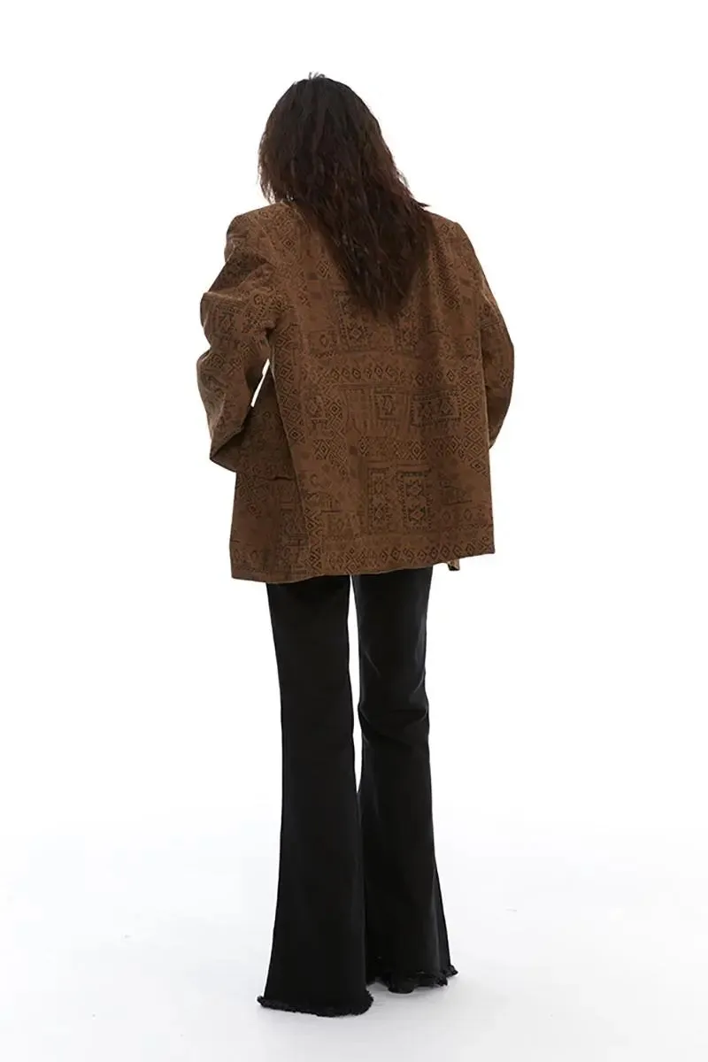 Vintage Print Brown Blazer
