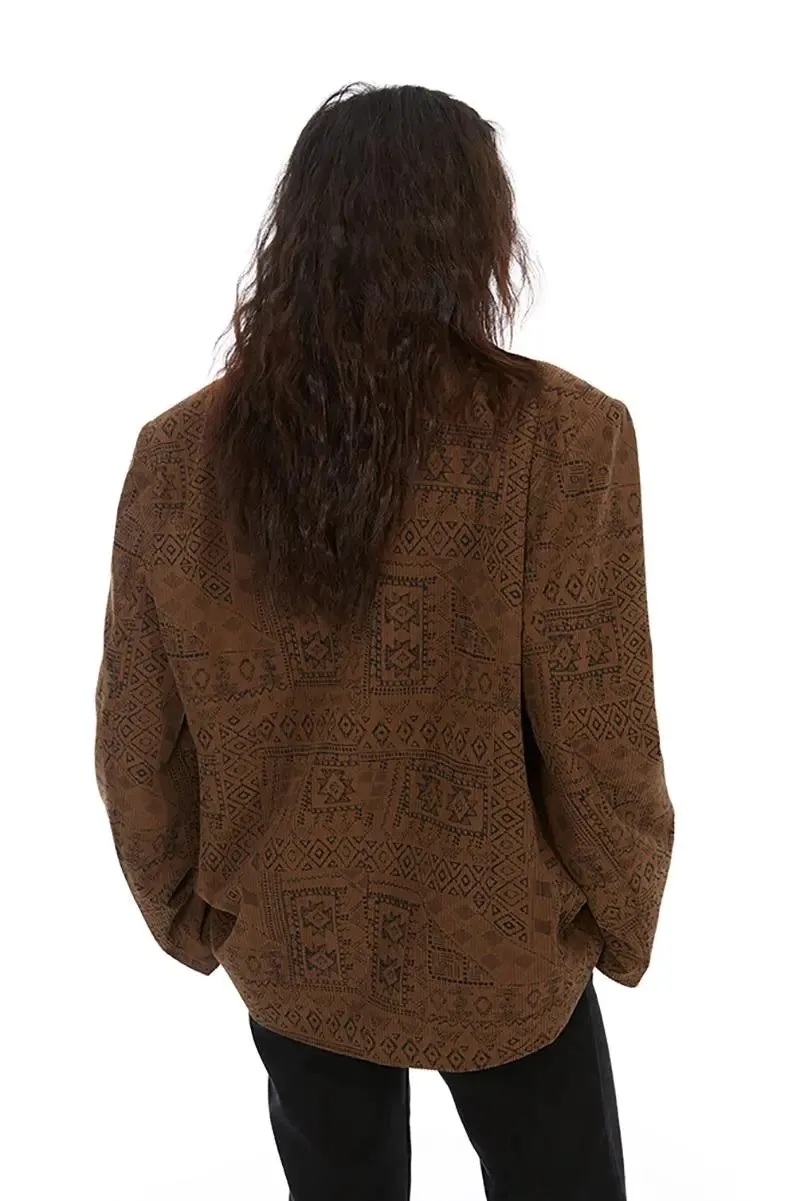 Vintage Print Brown Blazer