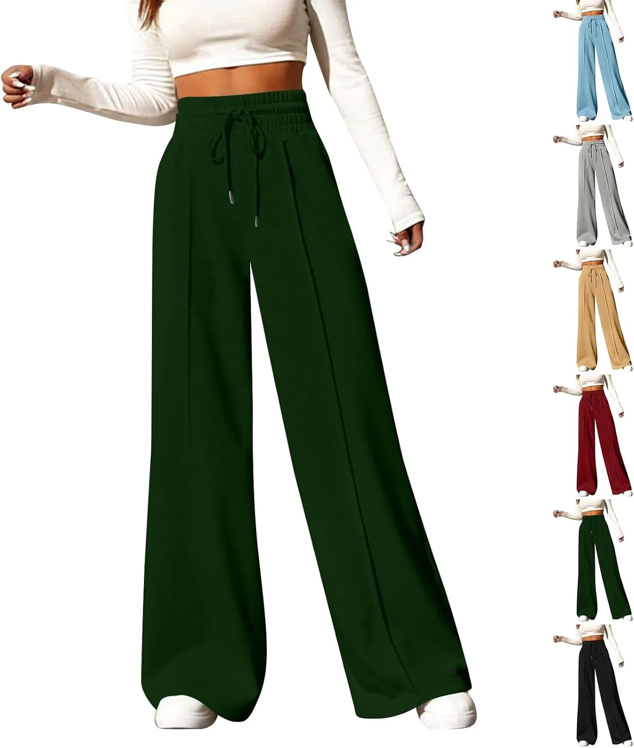 Wide Leg Sweatpants Women Casual Lightweight Drawstring High Waisted Joggers Baggy Soft Lounge Pants with Pockets