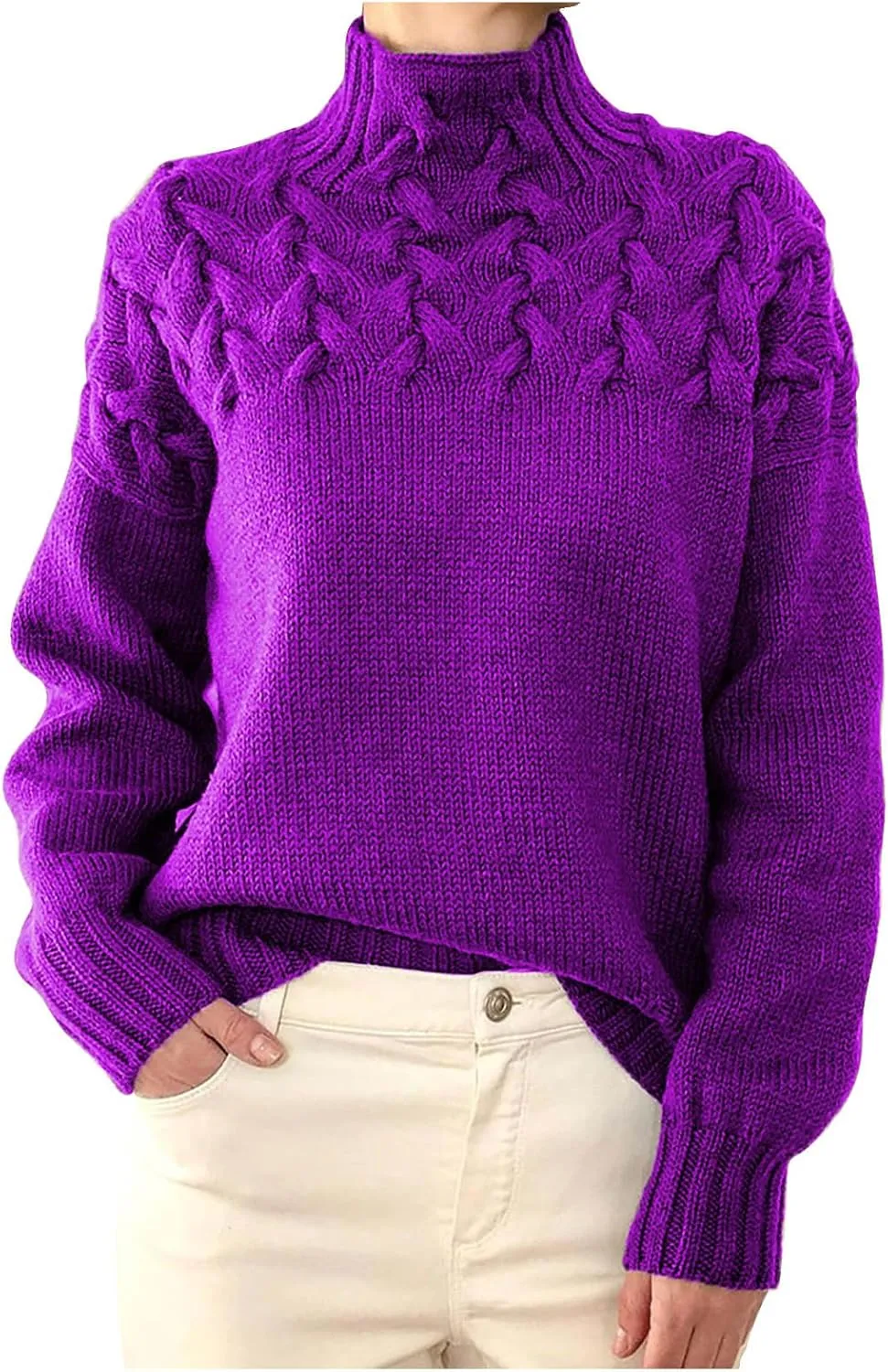 Women's 2023 Fashion Cozy Turtleneck Sweaters Knit Pullover Long Sleeve Jumper Casual Oversized Tunic Chunky Jumper Top