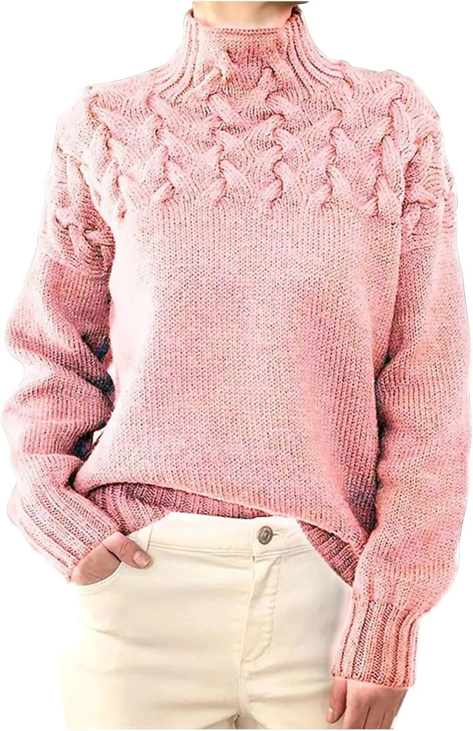 Women's 2023 Fashion Cozy Turtleneck Sweaters Knit Pullover Long Sleeve Jumper Casual Oversized Tunic Chunky Jumper Top