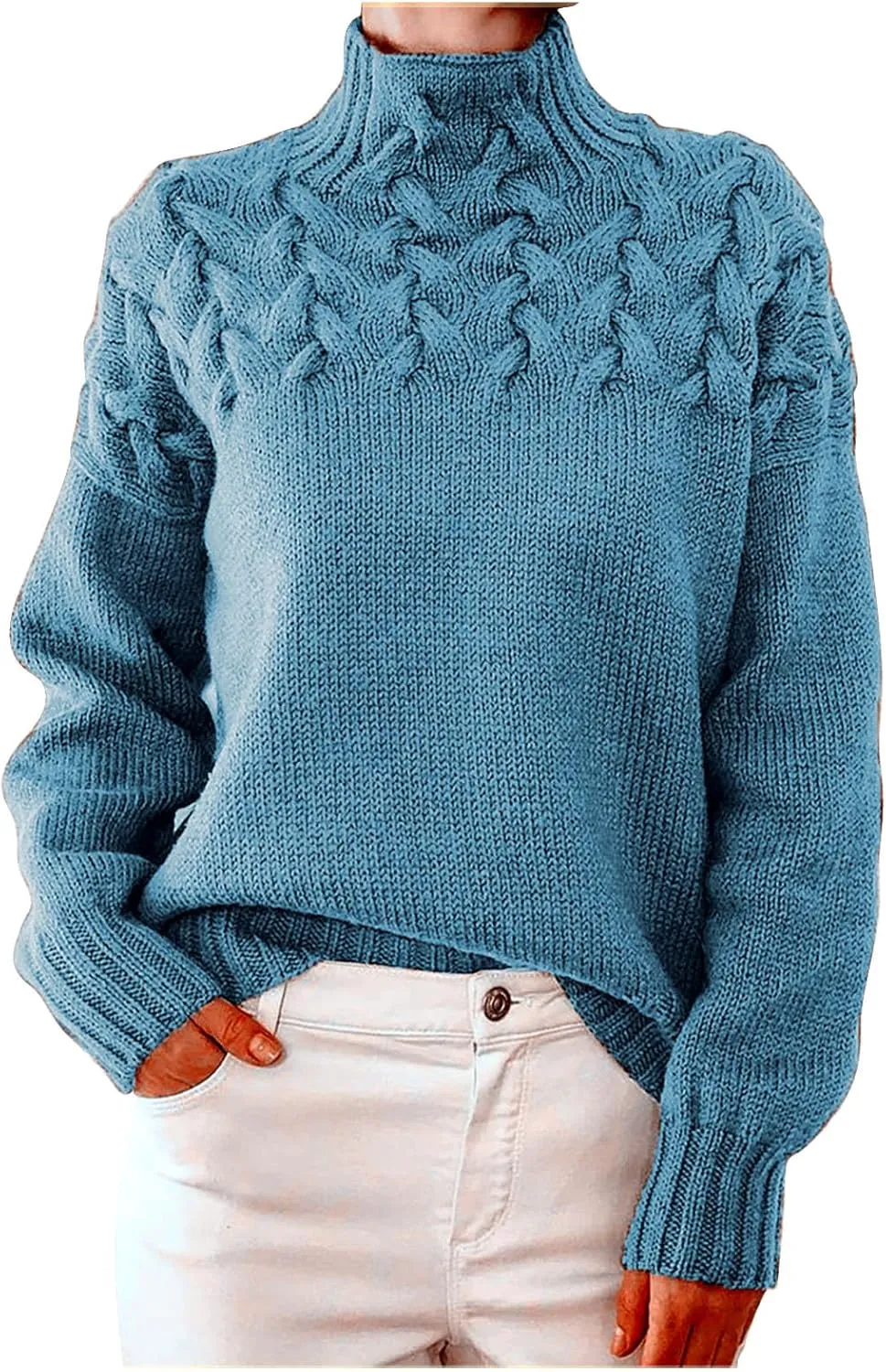 Women's 2023 Fashion Cozy Turtleneck Sweaters Knit Pullover Long Sleeve Jumper Casual Oversized Tunic Chunky Jumper Top