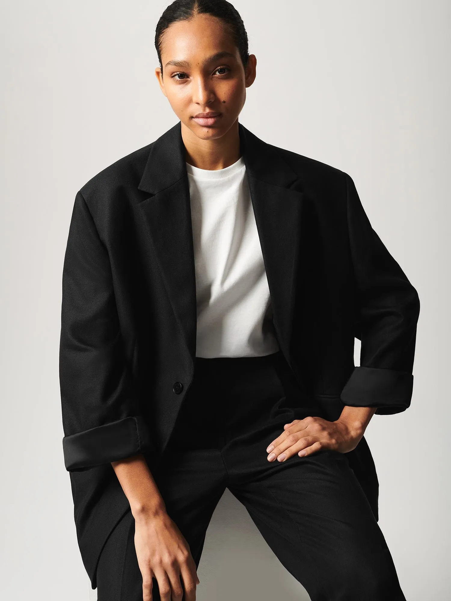 Womens DNA FrutFiber Oversized Blazer—black