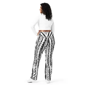 Womens Flare Leggings - Black White Native Print