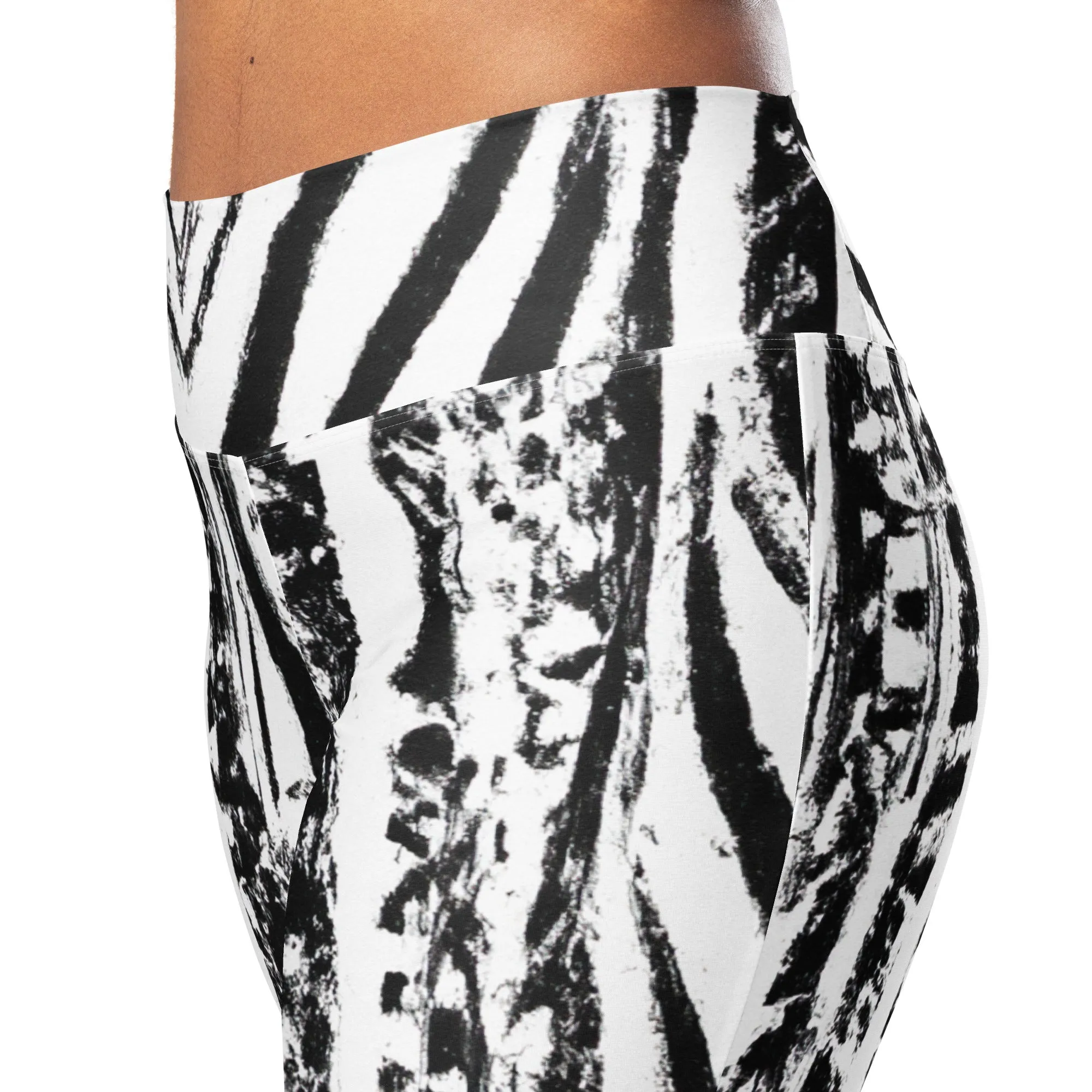 Womens Flare Leggings - Black White Native Print