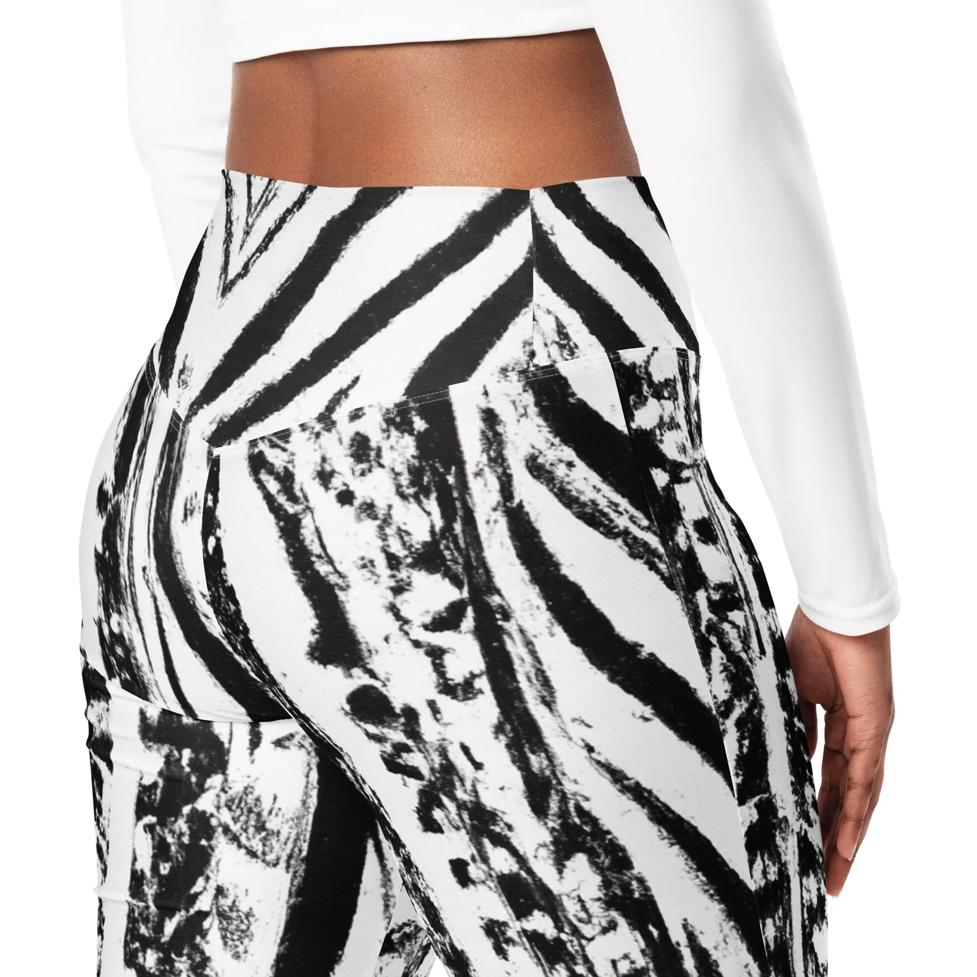 Womens Flare Leggings - Black White Native Print