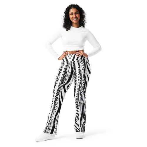 Womens Flare Leggings - Black White Native Print