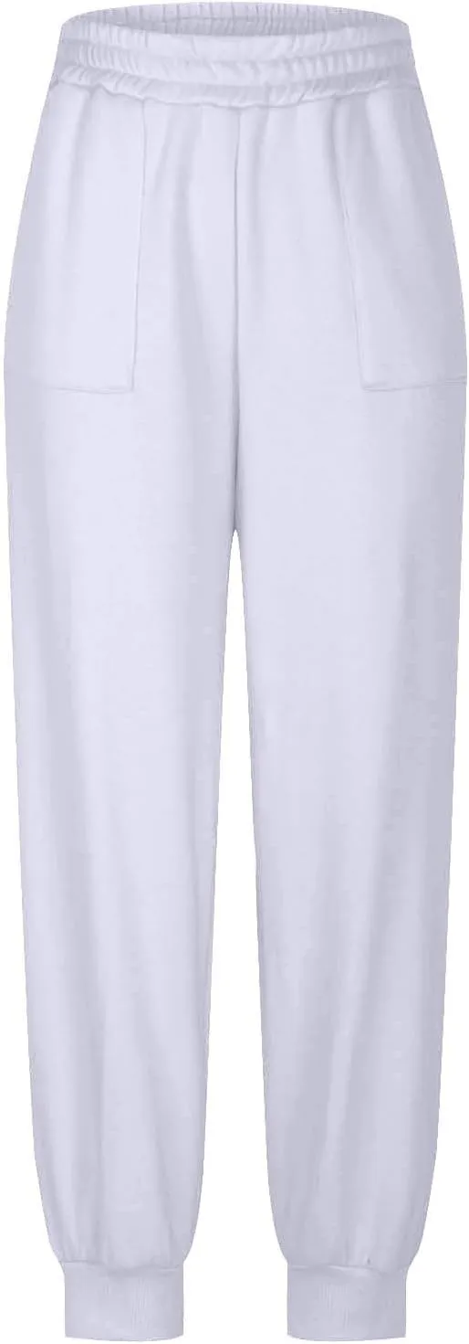 Womens Fleece Lined Baggy Cinch Bottom Sweatpants Sport Solid Color Yoga with Pockets Trousers Loose Fit Casual Soft