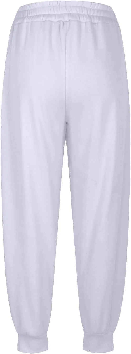 Womens Fleece Lined Baggy Cinch Bottom Sweatpants Sport Solid Color Yoga with Pockets Trousers Loose Fit Casual Soft