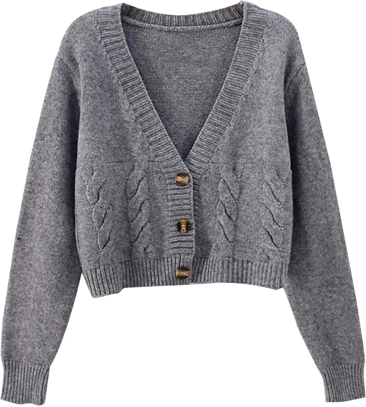Women's Fuzzy Button Down Long Sleeve Knitted Cardigan Sweater Plain Cozy Loose Cropped Outerwear
