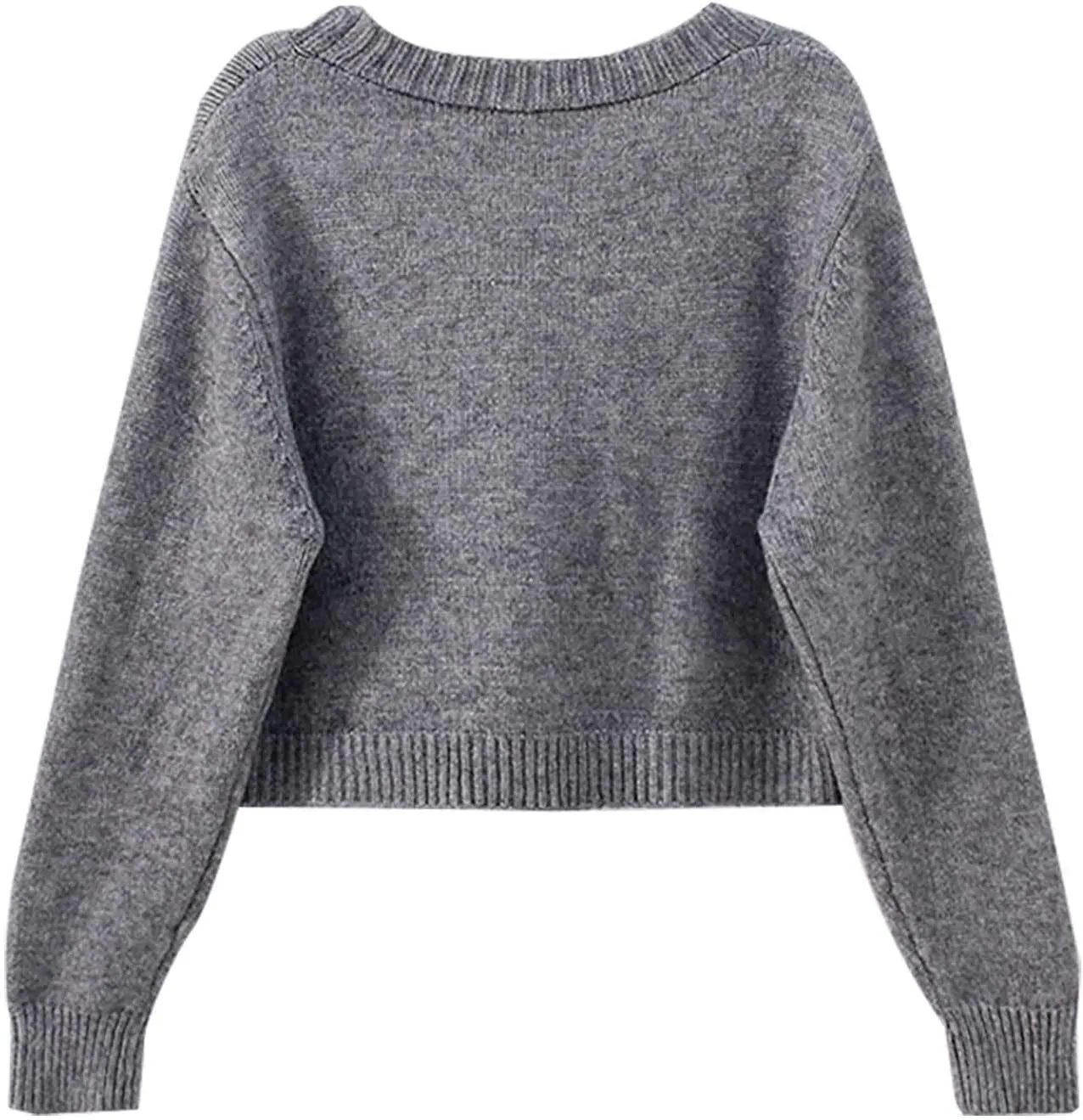 Women's Fuzzy Button Down Long Sleeve Knitted Cardigan Sweater Plain Cozy Loose Cropped Outerwear
