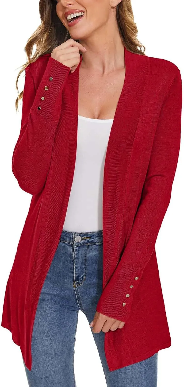 Women's Long Sleeve Knit Cardigan Open Front Drop Shoulder Cozy Sweater Coat with Pockets Spring Fall Tops 2024