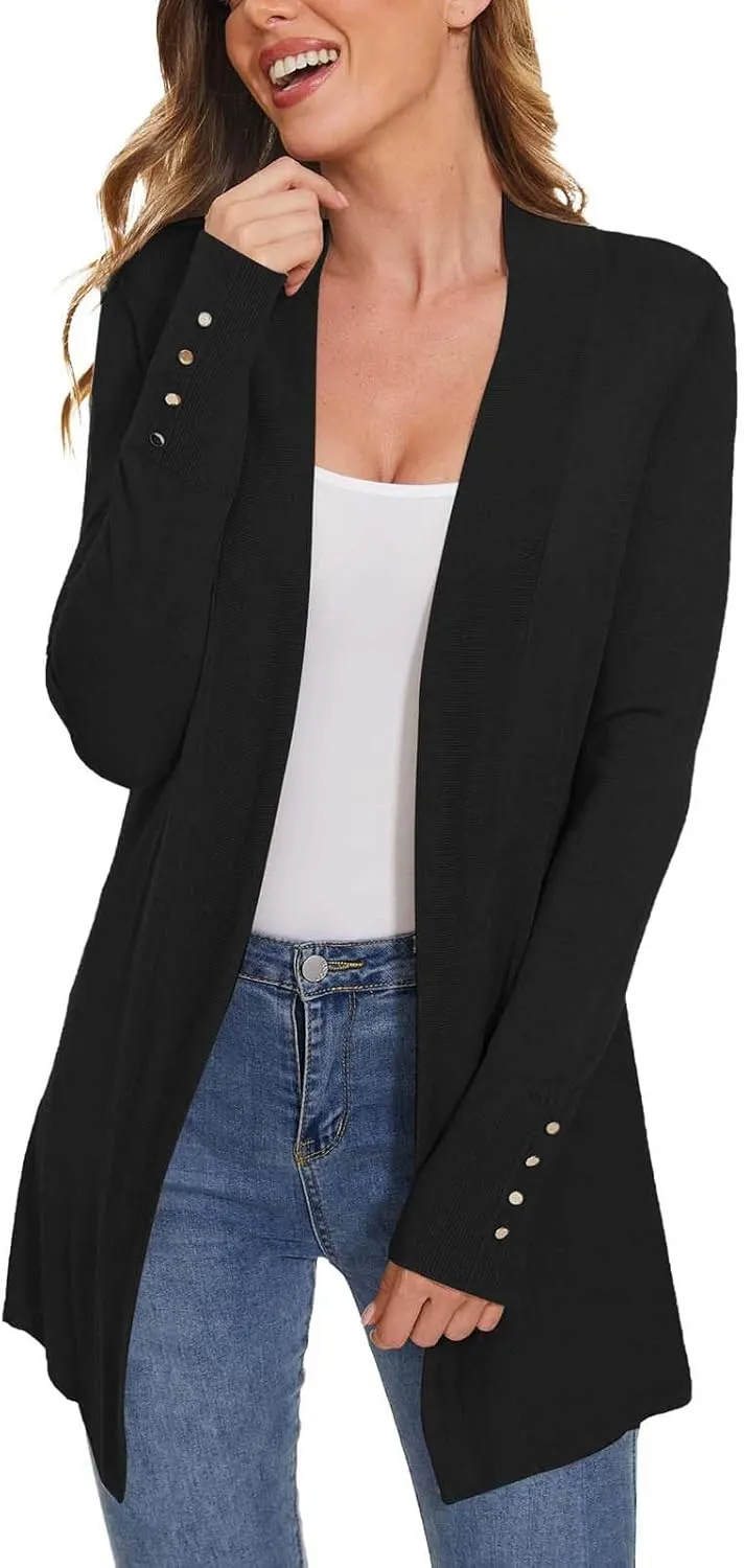 Women's Long Sleeve Knit Cardigan Open Front Drop Shoulder Cozy Sweater Coat with Pockets Spring Fall Tops 2024