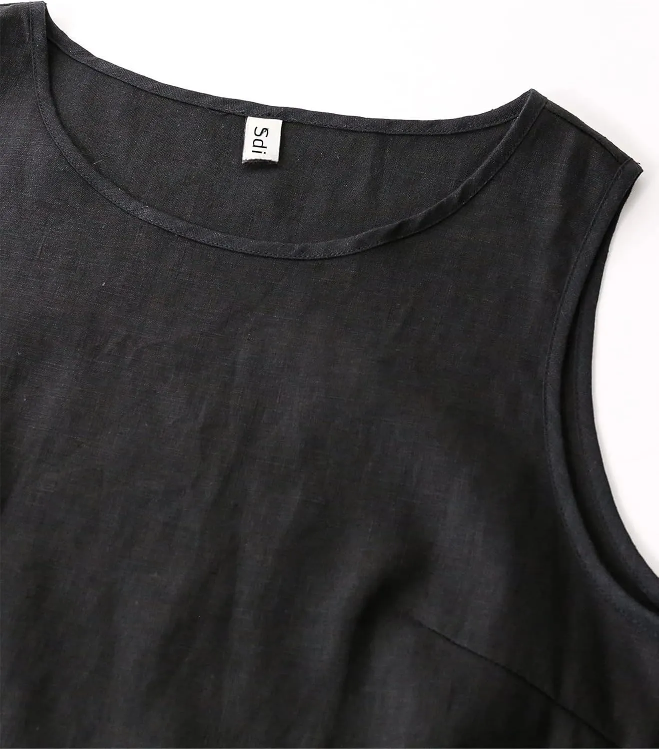 Womens Summer Casual Natural Linen Sleeveless Tank Tops Basic Lightweight Crewneck Blouse Shirts Layering Tee